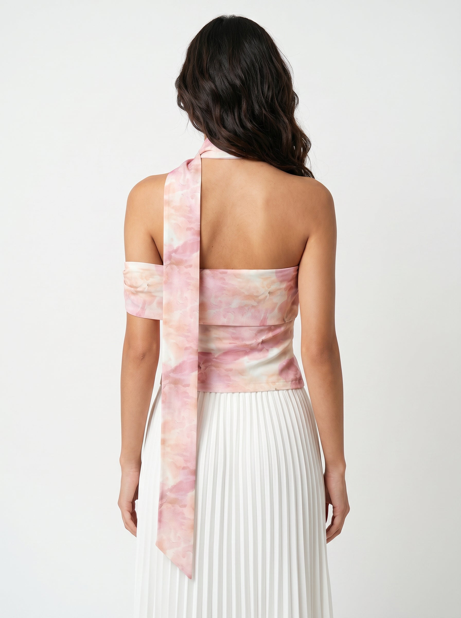Women's Pink Floral Halter Neck Sleeveless Top