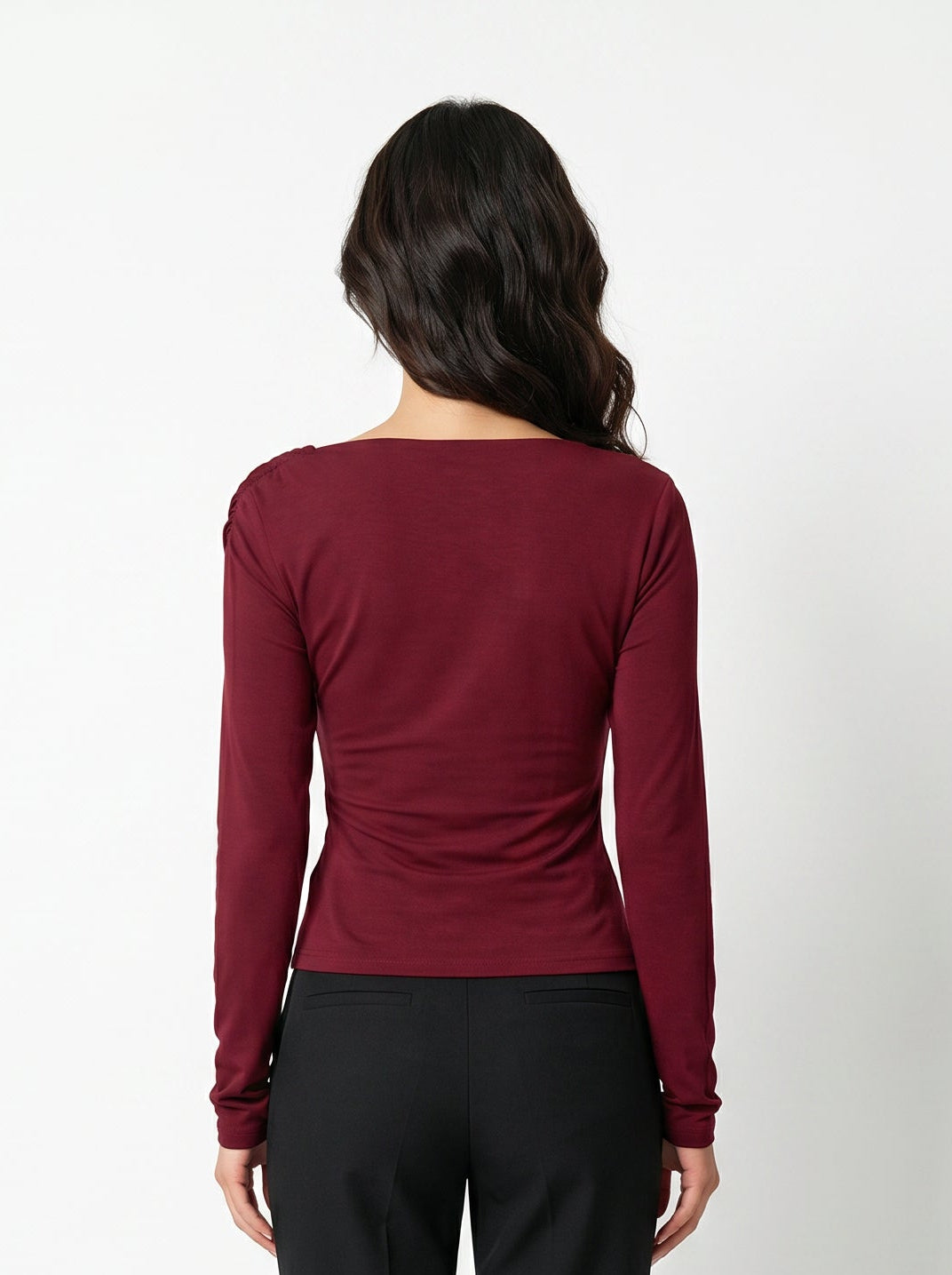 Women's Maroon Off The Shoulder Long Sleeve Blouse