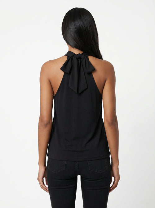 Women's Black High Neck Halter Top Sleeveless Blouse