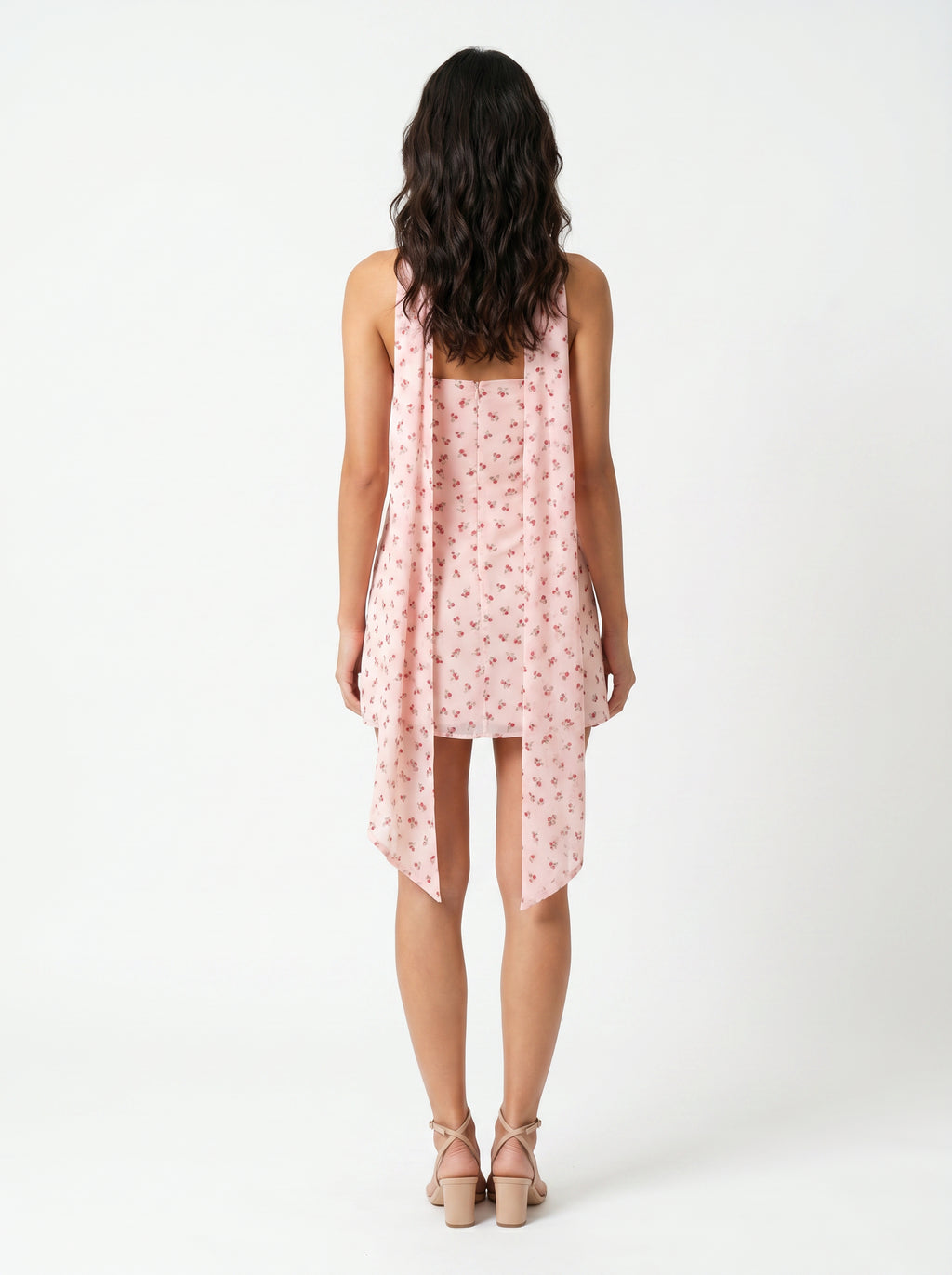 Women's Pink Floral Strapless Bodycon Mini Dress with Scarf
