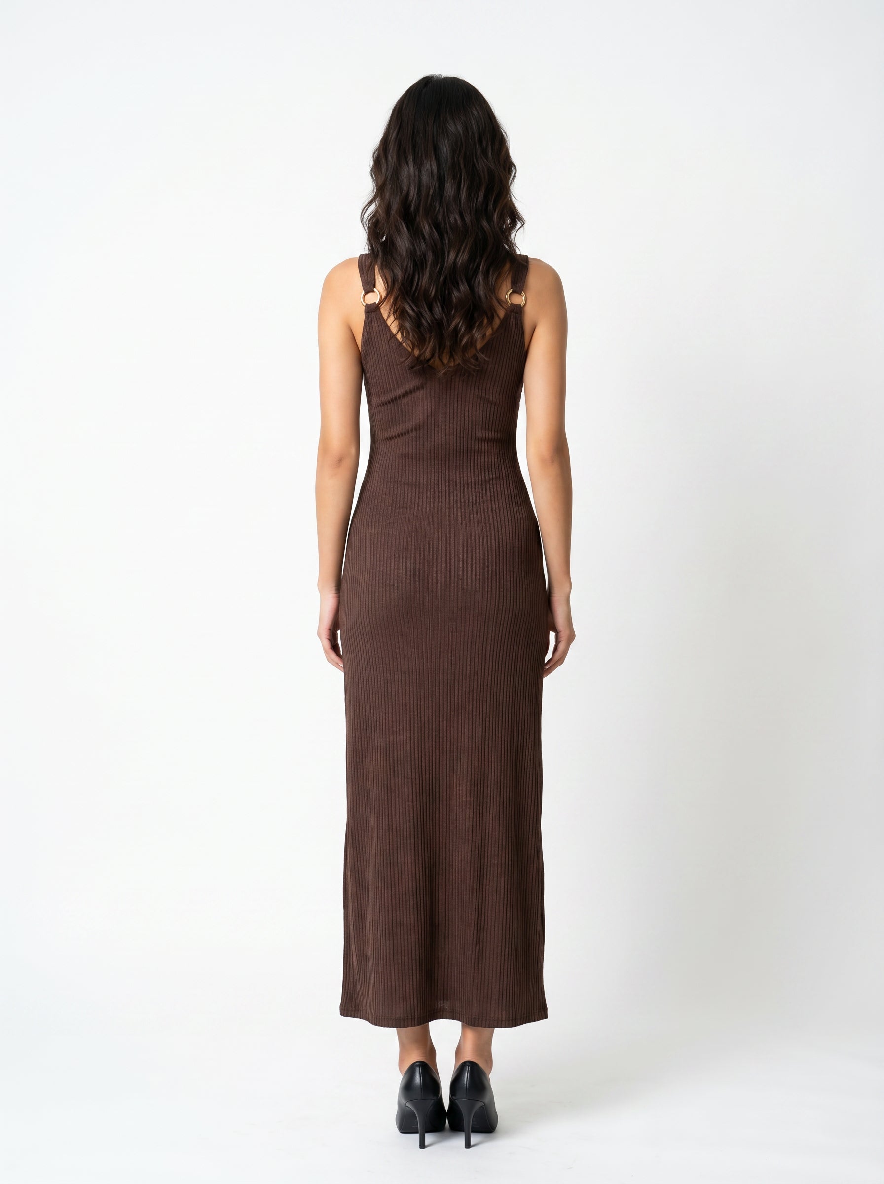 Women's Sleeveless Ribbed Knit Maxi Dress
