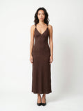 Women's Brown Sleeveless Ribbed Knit Maxi Dress