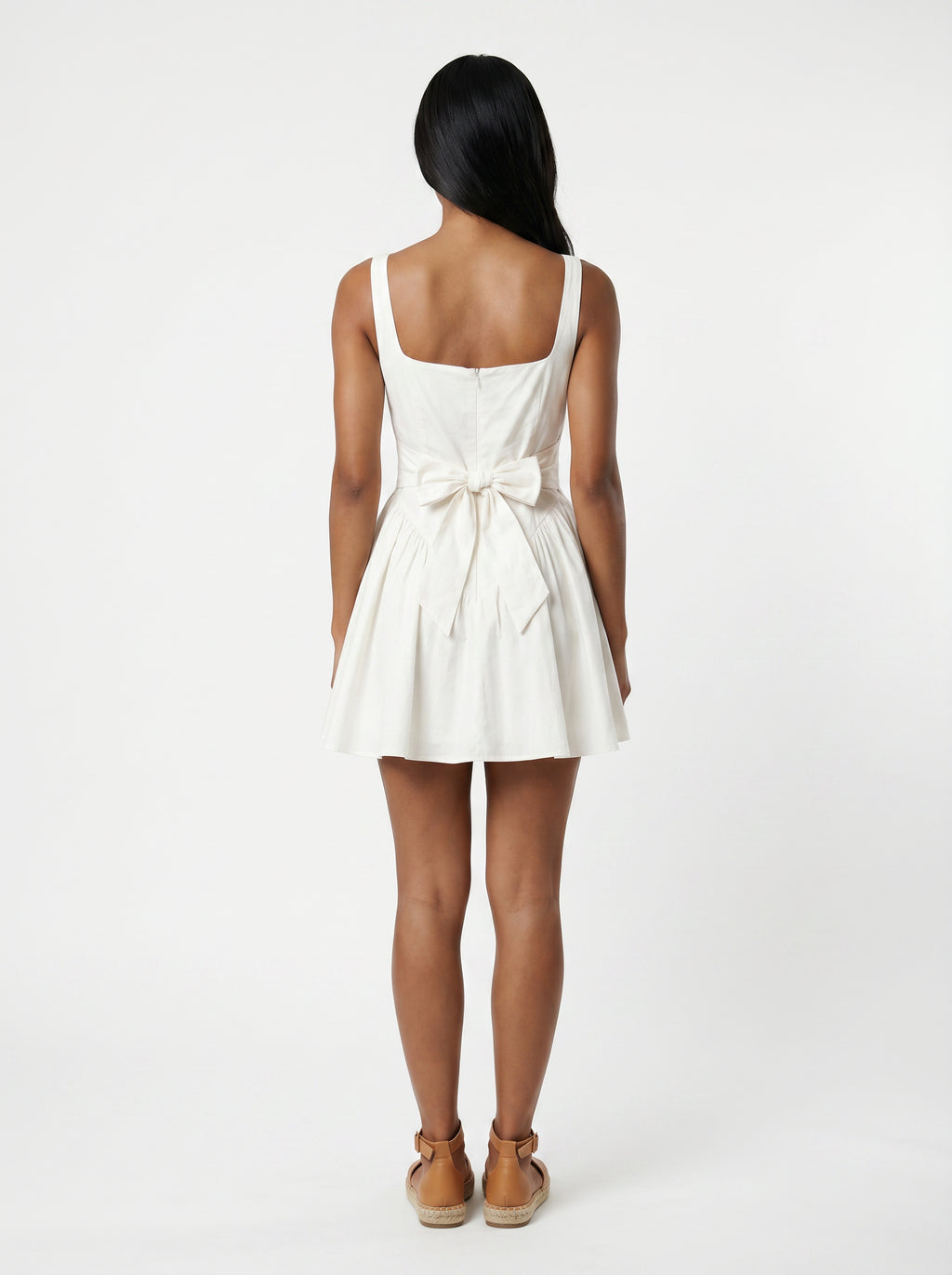 Women's Classic Summer White Square Neck Mini Dress With Bow