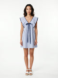 Women's Blue Striped Ruffle Sleeve Mini Dress