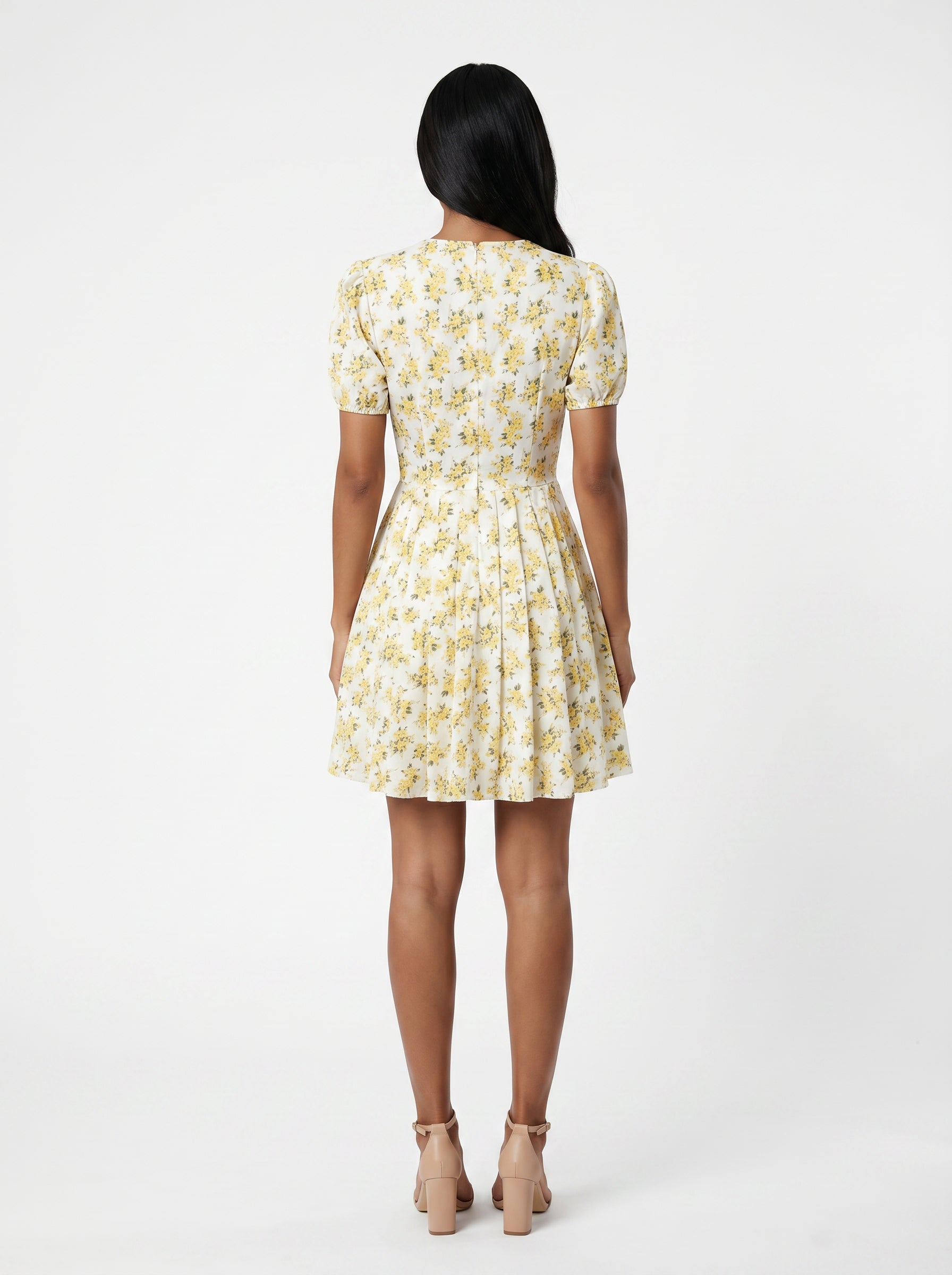 Women's Floral V-Neck Puff Sleeve Mini Dress