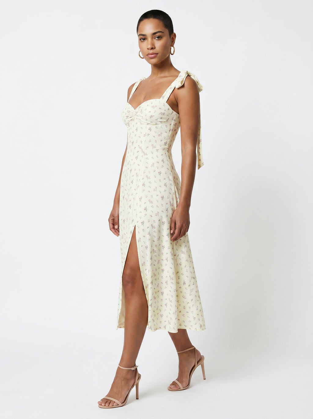Women's Floral Butter Yellow Midi Dress