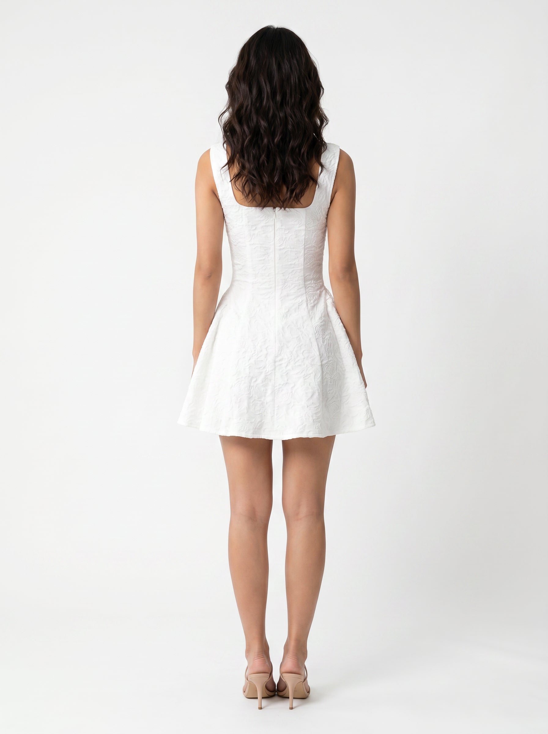 Women's White Sleeveless Square Neck Lace Mini Dress