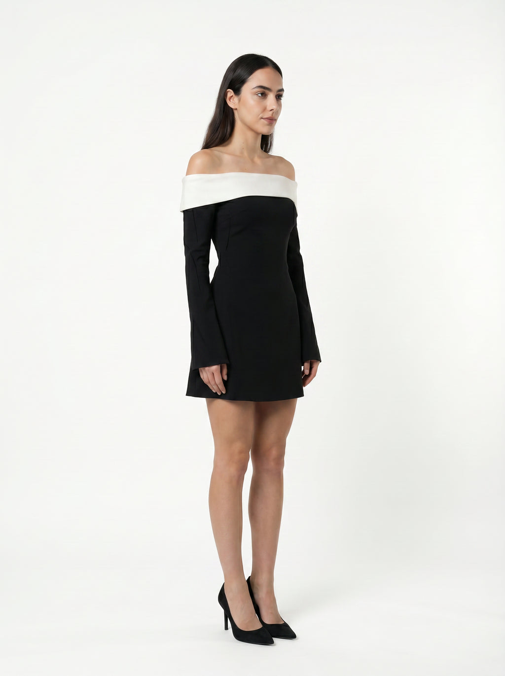 Women's Off The Shoulder Black Long Sleeve Mini Dress