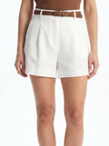 Women's High Waisted White Pleated Shorts