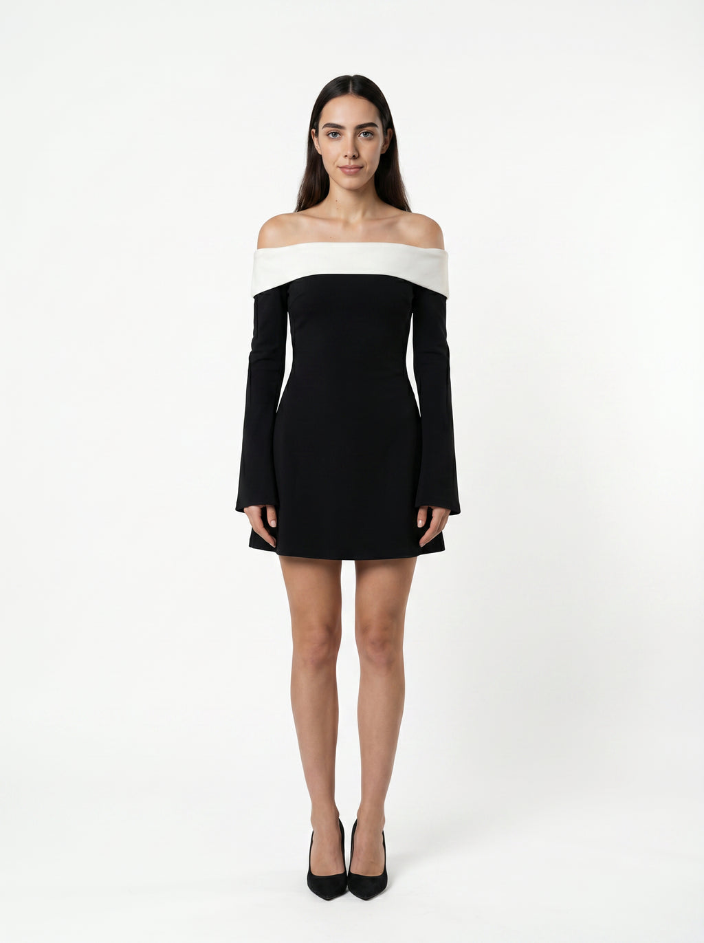 Women's Off The Shoulder Black Long Sleeve Mini Dress